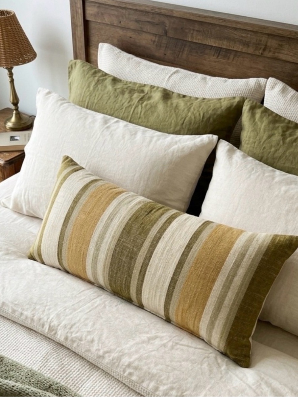 Striped lumbar throw pillow with zipper and duck feather insert Aprox. 25” long